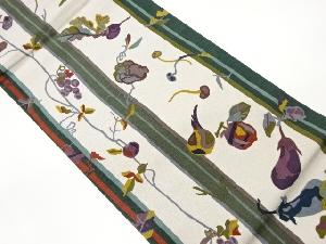 縮緬地縞に野菜模様開き名古屋帯（額縁仕立て）